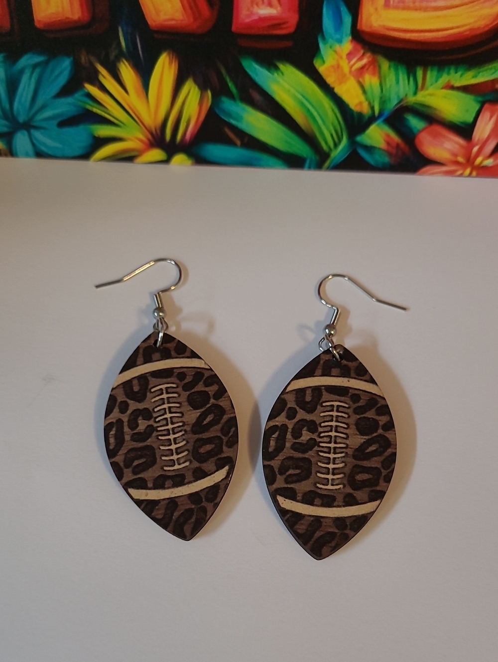 New! Women Football Leopard Print Dangle Earrings